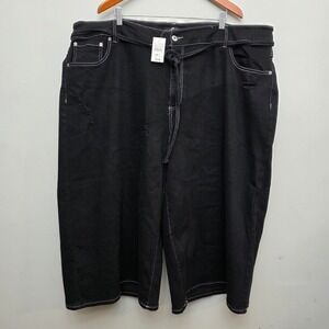 Ashley Stewart Women's‎ Black Denim Crop Pants w/ Belt Plus Size 30 Distressed